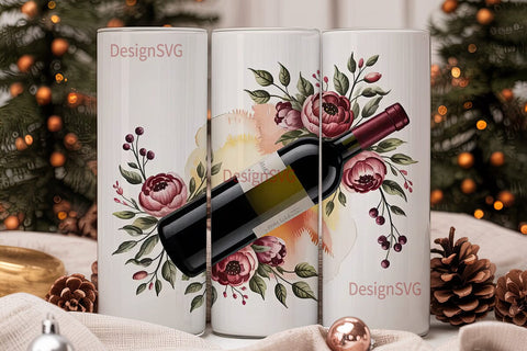 Wine & Roses 20oz Tumbler Wrap Sublimation DesignSVG 