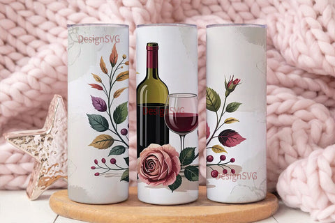 Wine & Roses 20oz Tumbler Wrap Sublimation DesignSVG 