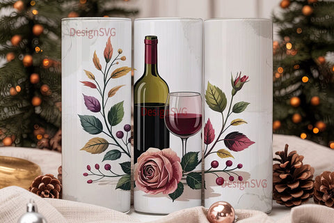 Wine & Roses 20oz Tumbler Wrap Sublimation DesignSVG 