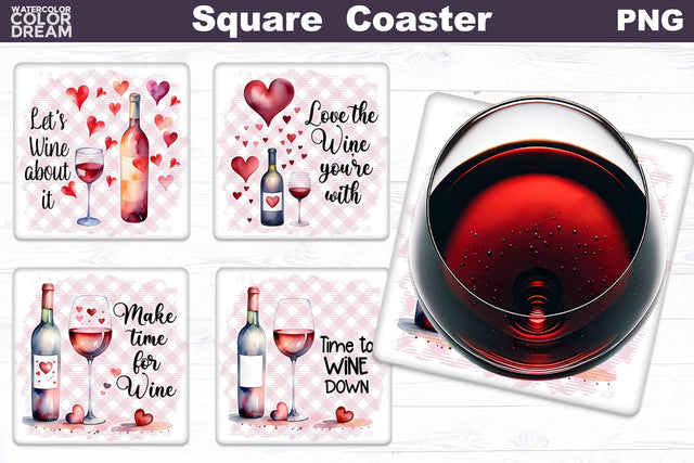 Wine Square Coaster | Wine Quote Square Coaster Sublimation WatercolorColorDream 