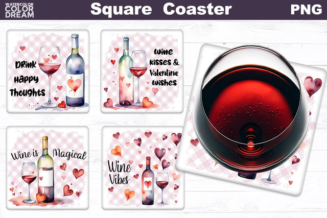 Wine Square Coaster | Wine Quote Square Coaster Sublimation WatercolorColorDream 