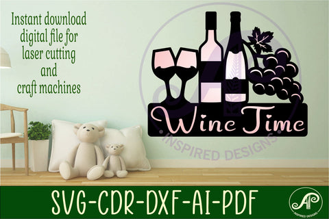 Wine time wall art sign, SVG file SVG APInspireddesigns 