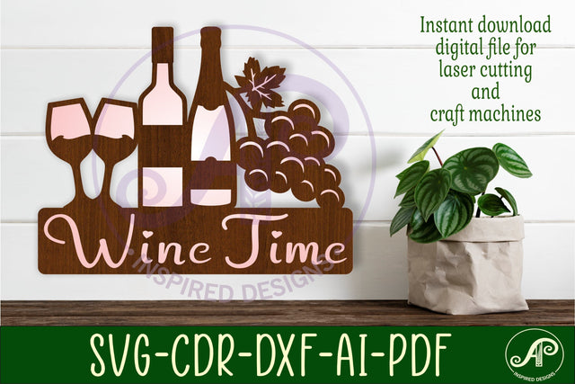 Wine time wall art sign, SVG file SVG APInspireddesigns 