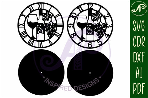 Wine wall clock laser cut files, SVG file SVG APInspireddesigns 