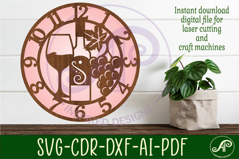 Wine wall clock laser cut files, SVG file SVG APInspireddesigns 