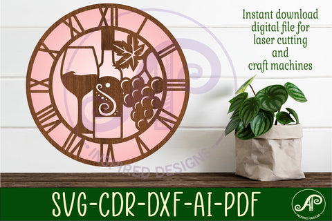 Wine wall clock laser cut files, SVG file SVG APInspireddesigns 