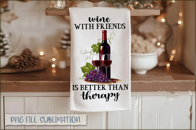 Wine with friends is better than therapy Towel PNG Sublimation Shetara Begum 