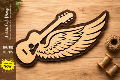 Winged Acoustic Guitar Laser Cut SVG Design SVG Regulrcrative 