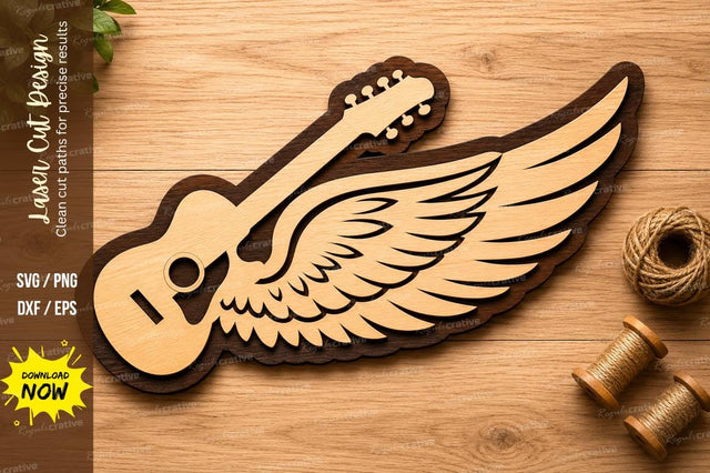 Winged Acoustic Guitar Laser Cut SVG Design SVG Regulrcrative 