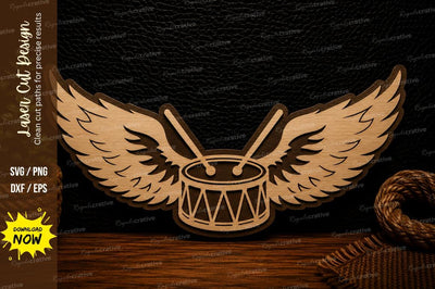 Winged Drum Emblem Laser Cut Svg Design SVG Regulrcrative 