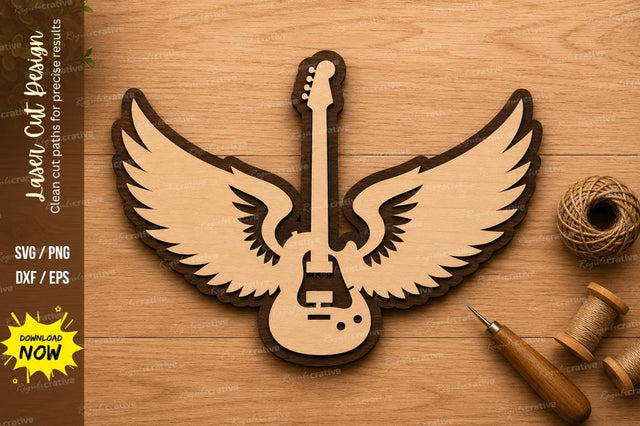 Winged Guitar Laser Cut SVG Design SVG Regulrcrative 