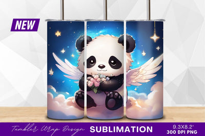 Winged panda with flowers on cloudy starscape Sublimation Regulrcrative 