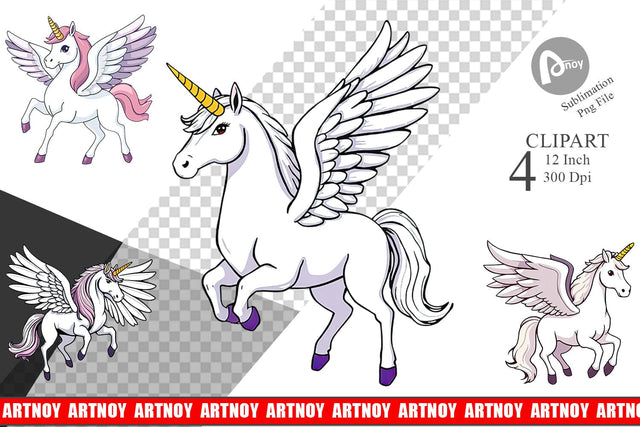 Winged Unicorn Clipart Sublimation artnoy 