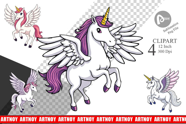 Winged Unicorn Clipart Sublimation artnoy 