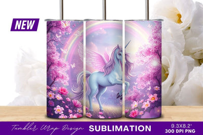 Winged unicorn in floral dreamscape tumbler png Sublimation Regulrcrative 