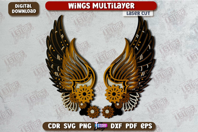 Wings Multilayer Laser Cut | Angel Wings | 3D Layered Wings | CNC File SVG The T Store Design 