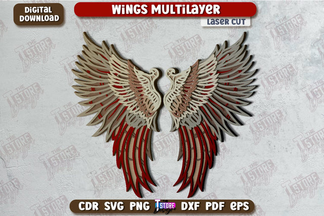 Wings Multilayer Laser Cut | Angel Wings | 3D Layered Wings | CNC File SVG The T Store Design 