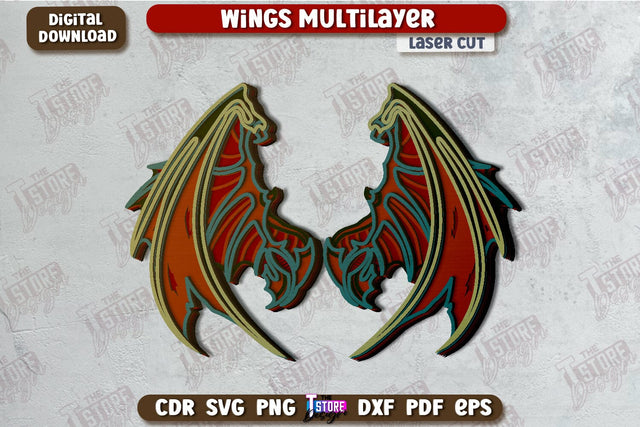 Wings Multilayer Laser Cut | Angel Wings | 3D Layered Wings | CNC File SVG The T Store Design 