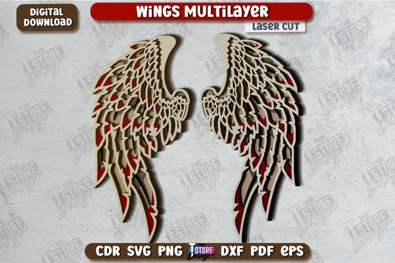Wings Multilayer Laser Cut | Angel Wings | 3D Layered Wings | CNC File SVG The T Store Design 