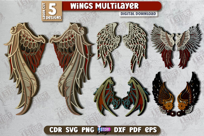 Wings Multilayer Laser Cut Bundle | Angel Wings | 3D Layered Wings | CNC Files SVG The T Store Design 