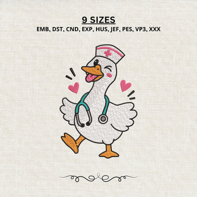 Winking Nurse Goose Embroidery Design – Cute Goose Nurse Stethoscope Machine Embroidery File Embroidery/Applique DESIGNS PatternFeed8 