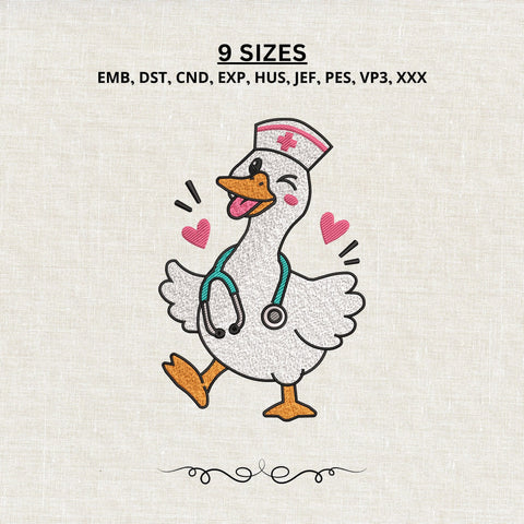 Winking Nurse Goose Embroidery Design – Cute Goose Nurse Stethoscope Machine Embroidery File Embroidery/Applique DESIGNS PatternFeed8 