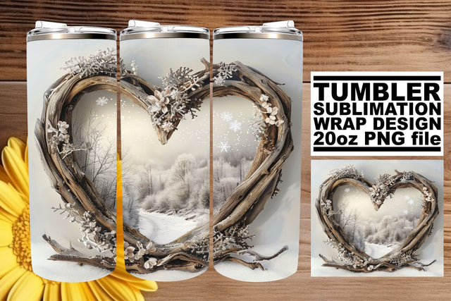 Winter 3D Heart Frame Christmas Tumbler Wrap for Sublimation Sublimation afrosvg 