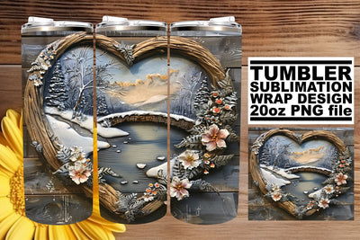 Winter 3D Heart Frame Christmas Tumbler Wrap for Sublimation Sublimation afrosvg 