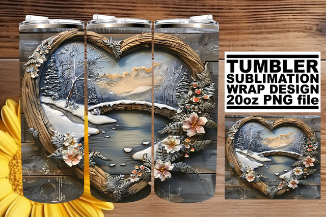 Winter 3D Heart Frame Christmas Tumbler Wrap for Sublimation Sublimation afrosvg 