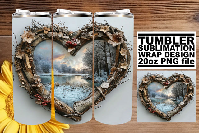 Winter 3D Heart Frame Christmas Tumbler Wrap Sublimation Sublimation afrosvg 