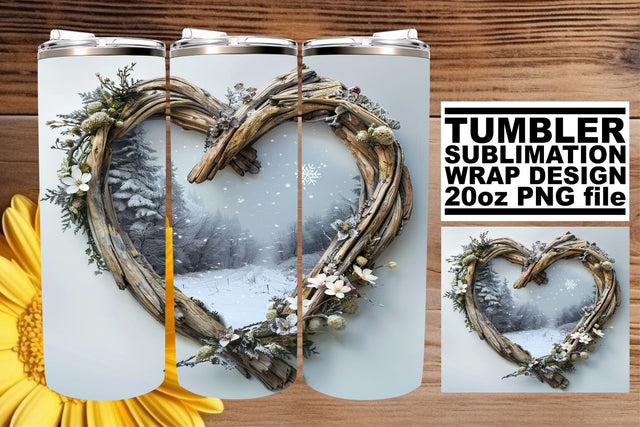 Winter 3D Heart Frame Sublimation Tumbler Wrap Christmas Sublimation afrosvg 