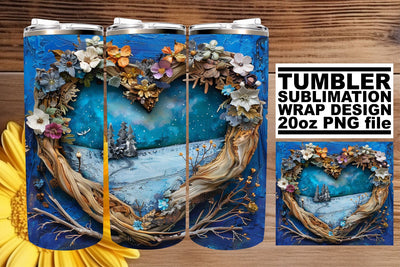 Winter 3D Heart Frame Sublimation Tumbler Wrap Christmas Sublimation afrosvg 