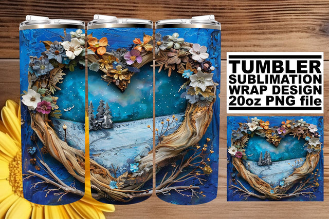 Winter 3D Heart Frame Sublimation Tumbler Wrap Christmas Sublimation afrosvg 