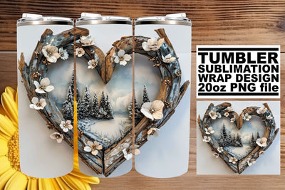 Winter 3D Heart Frame Sublimation Tumbler Wrap Sublimation afrosvg 