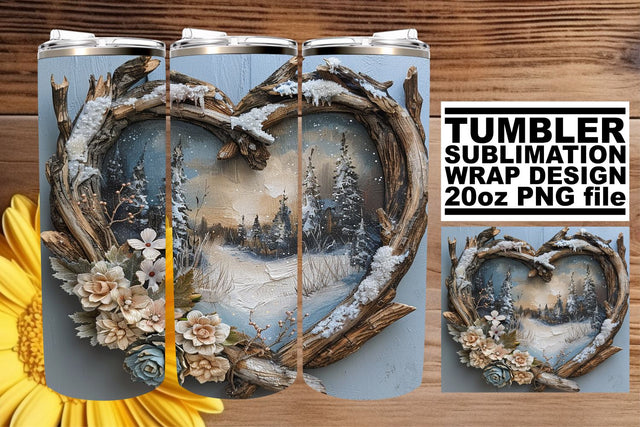 Winter 3D Heart Frame Tumbler Wrap Christmas Art Sublimation afrosvg 