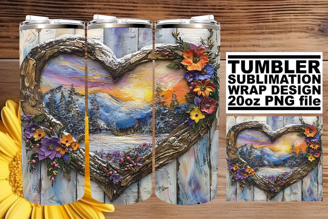 Winter 3D Heart Frame Tumbler Wrap Christmas Art Sublimation afrosvg 