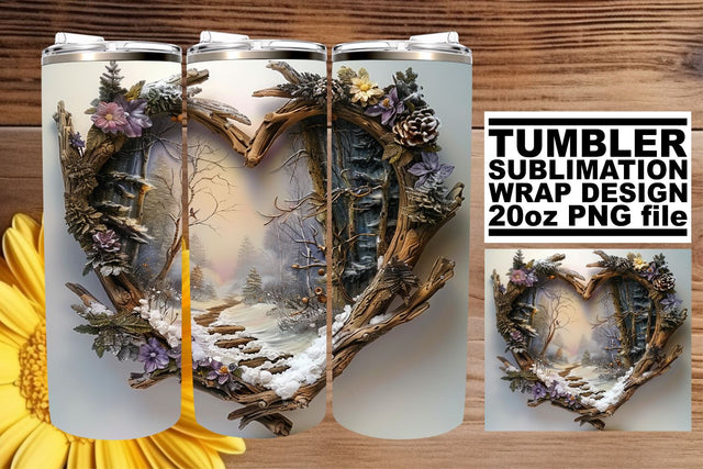 Winter 3D Heart Frame Tumbler Wrap Christmas Artwork Sublimation afrosvg 