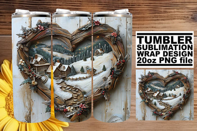 Winter 3D Heart Frame Tumbler Wrap Christmas Design 20oz Sublimation afrosvg 
