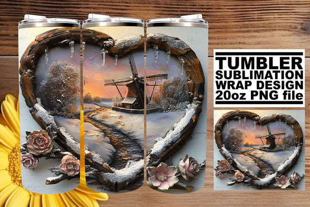 Winter 3D Heart Frame Tumbler Wrap Christmas Design 20oz Sublimation afrosvg 