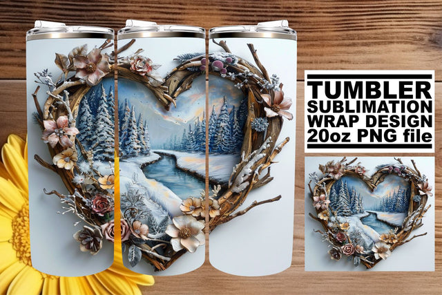 Winter 3D Heart Frame Tumbler Wrap Christmas Design Sublimation afrosvg 