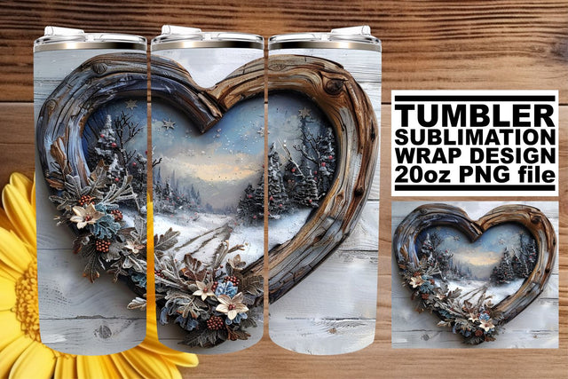 Winter 3D Heart Frame Tumbler Wrap Christmas Sublimation Sublimation afrosvg 