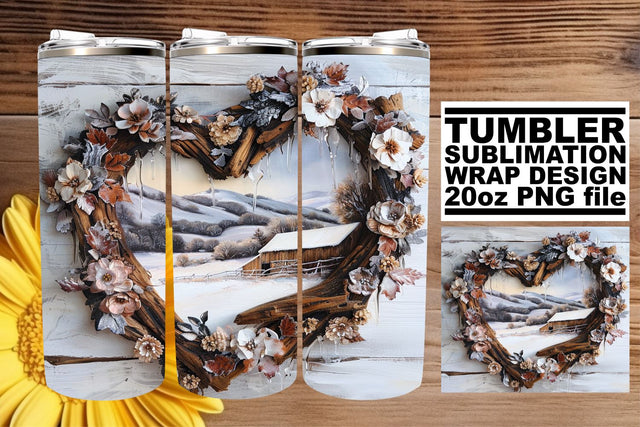 Winter 3D Heart Frame Tumbler Wrap Christmas Sublimation Sublimation afrosvg 