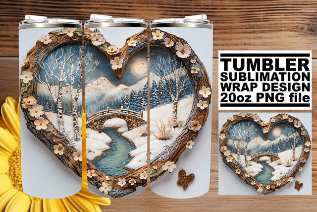 Winter 3D Heart Frame Tumbler Wrap Christmas Sublimation Sublimation afrosvg 