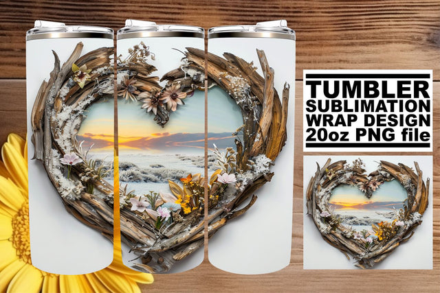 Winter 3D Heart Frame Tumbler Wrap Christmas Sublimation Sublimation afrosvg 