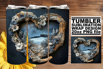 Winter 3D Heart Frame Tumbler Wrap Sublimation 20oz Holiday Sublimation afrosvg 