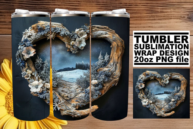 Winter 3D Heart Frame Tumbler Wrap Sublimation 20oz Holiday Sublimation afrosvg 