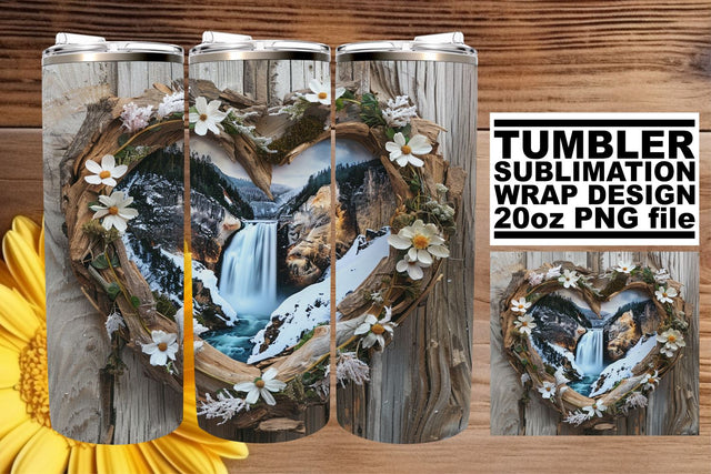 Winter 3D Heart Frame Tumbler Wrap with Christmas Scene Sublimation afrosvg 