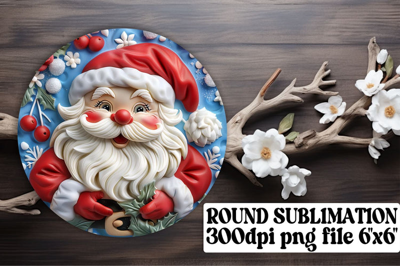 Winter 3D Santa Claus Keychain Round Design PNG Holiday Sublimation afrosvg 