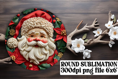 Winter 3D Santa Claus Keychain Round Design PNG Sublimation afrosvg 