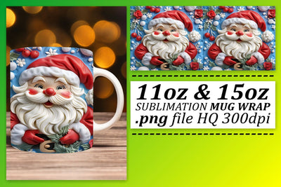 Winter 3D Santa Claus Wrap 11oz 15oz Holiday Mug Sublimation afrosvg 